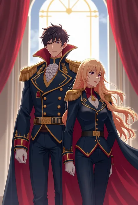 Anime, Fire Emblem Prince wearing a Massive Popped Collar with his Princess wearing a military uniform with a Cape