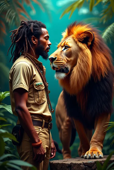 Create an image with the name DJ Adilson Marley with a lion 