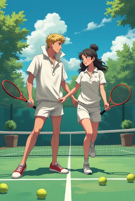 Anime, Fire Emblem Preppy King and Princess both wearing a Massive Popped Collar Polo taller than his head while playing Tennis