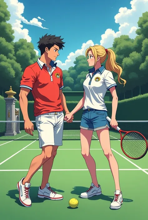 Anime, Fire Emblem Preppy King and Queen both wearing a Massive Popped Collar Polo taller than their head while playing Tennis