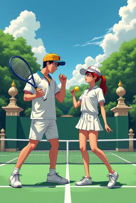 Anime, Fire Emblem Preppy King and Queen both wearing a Massive Popped Collar Polo taller than their head while playing Tennis