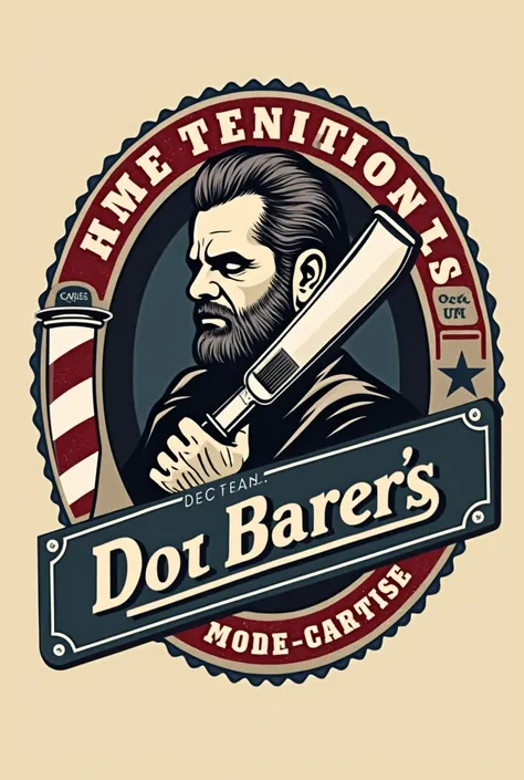 Create a logo for my barber shop that has a blade and colors of the barberi its name is don barbers 