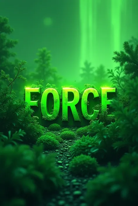  Generate an image that says FORCE that the letters force are highlighted by green and that they are green, That the color that stands out is green and that the background is green ,  put everything very colorful in green of different shades but dont put i...