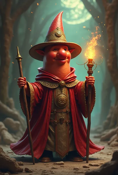 A chorizo dressed as a sorcerer

