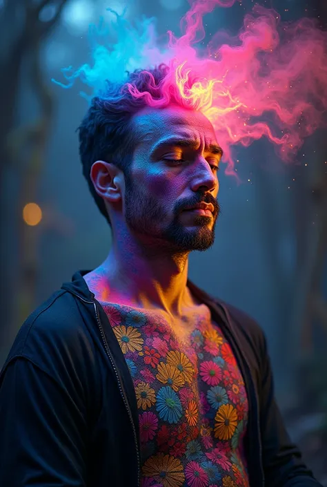 a man, with 8 colors, he is brighting