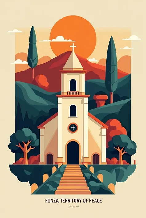 I need to create an image inspired by Funza Cundinamarca  ,  place or use images inspired by Funza Cundinamarca,  Use geometric figures ,  Make a simple design  ,  place the parish Santiago Apostol de Funza  , In the tinguas  ,  and a text that says Funza ...