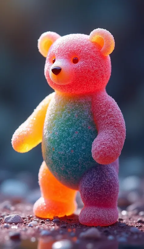  Colorful Gradation ,  Fractal Art , natural gemstone, A bear made of gummies is standing on its back to the screen