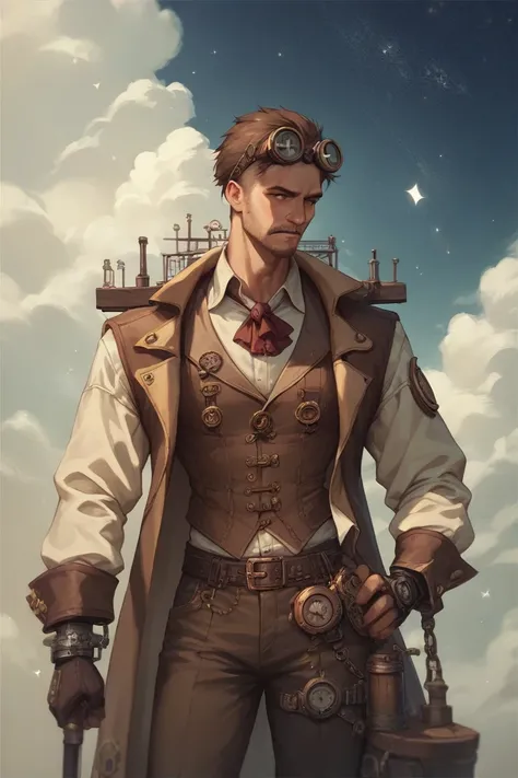 Steampunk character associated with the starry sky