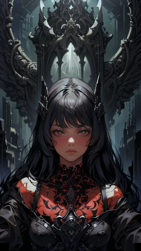 ( best quality,4K,8 k, high definition,masterpiece:1.2), ultra-detailed , beautiful detailed eyes , long black hair, red eyes,black wings,[demonические крылья], very detailed eyes and face,[ black gloves],demon,[red],dark landscape,sports, colorful lightin...