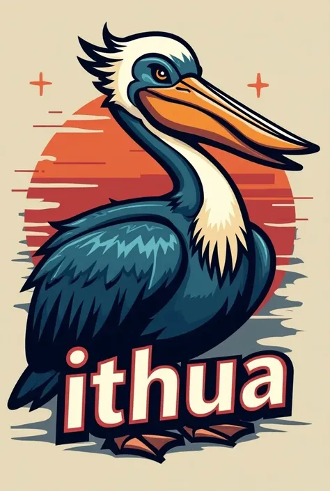 A design for a t-shirt that has a pelican that looks aggressive and modern and cuter the pelican a little simpler and has the word of ITHUA is for a university 