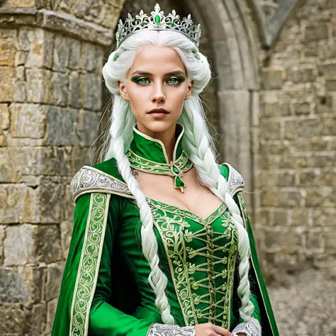 green queenm medieval white hair
