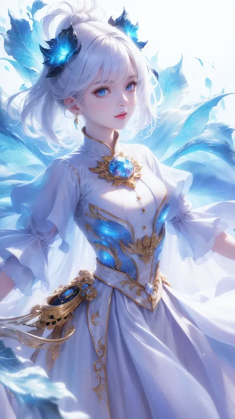 ((masterpiece)), ((( best quality))), (( super detailed)), ((illustration)),[Realistic lighting effects ], milk,(Fantasy style),( white background :1.6),  simple background , (Earth Theme),(A cape )[(Hair Focus,((1 Girl)),[(Lyme Hair): (Cloud):0.3], (Hair ...