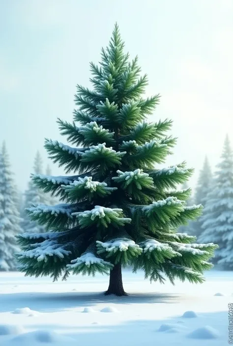 Green pine tree with snow