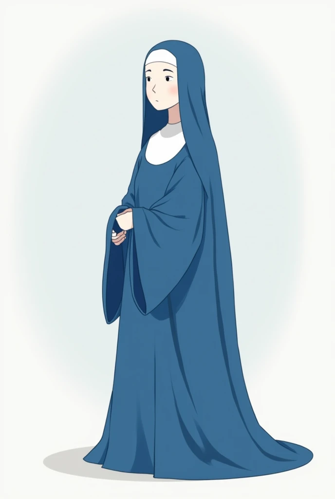 Nun, solo, 1girl, blue nun outfit, long skirt, long skirt, faceless, oversized long sleeve, long loose sleeve, cartoon style 