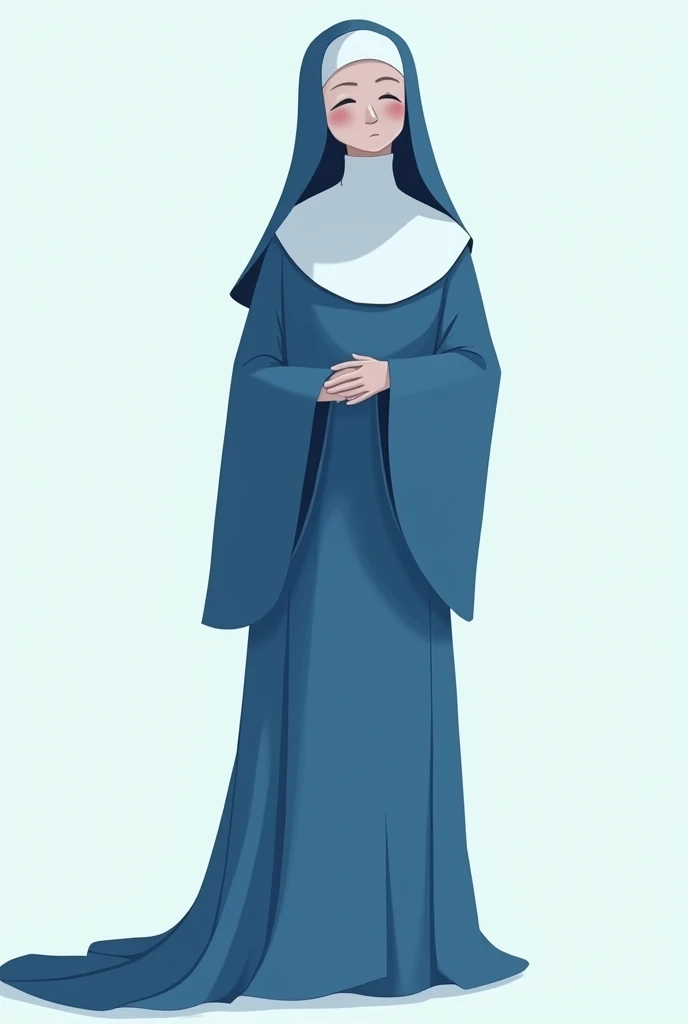 Nun, solo, 1girl, blue nun outfit, long skirt, long skirt, faceless, oversized long sleeve, long loose sleeve, cartoon style 