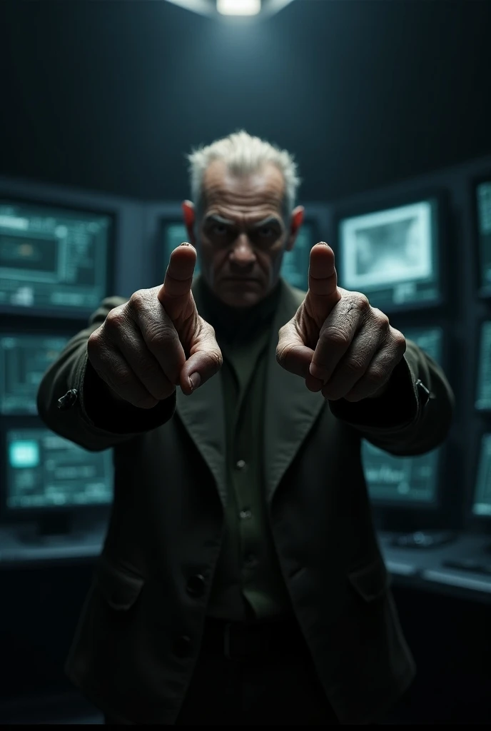 Revolver Ocelot(Old man version )but、 scene where they praise the person on the other side of the screen for good sense。Pose where the index fingers of both hands are pointing at the opponent 。