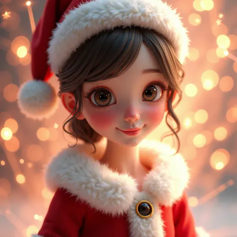 real seamless hyperrealistic cute girl santa sparkling  pattern 3D 