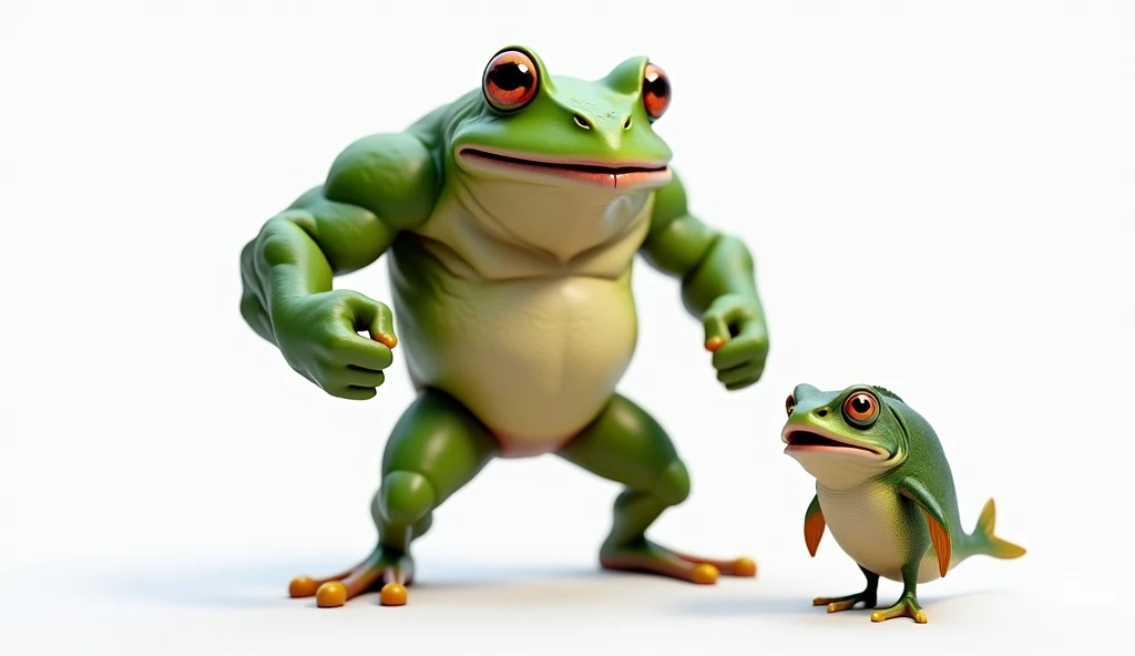 (masterpiece, best quality:1.2),
(8K, ultra-detailed, hyper-detailed, RAW photo quality, Unreal Engine rendering:1.3),
(pure white background, completely clean and minimalistic, with no additional elements:1.5),
(a large, muscular, anthropomorphic frog wit...