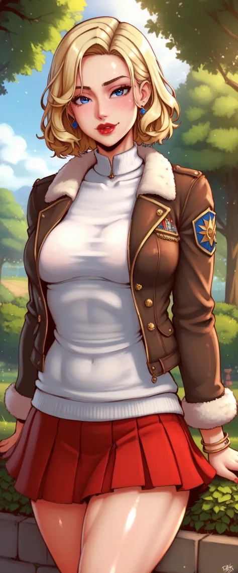 1girl,bush,fashi-girl,black straigth hair,(masterpiece:1.4),(best quality:1.4),(shiny skin),red lips,looking at viewer,medium breasts,cleft lip,DETAILED,1girl, skirt,white shirt,bomber jacket, HD, HDR, ULTRA DETAIL, 4K, 8K, 