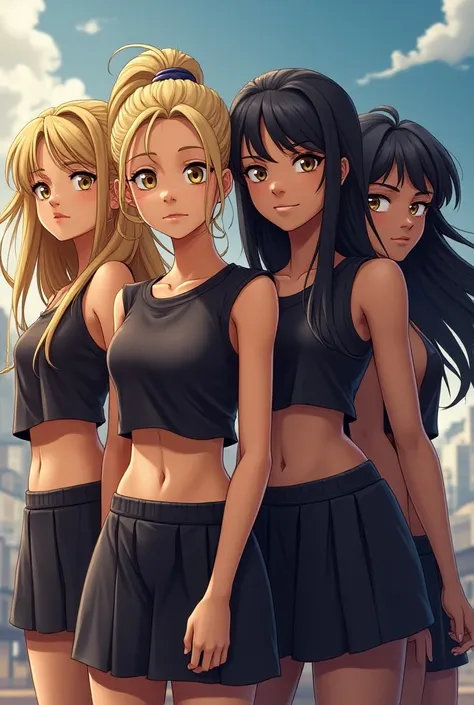  team of 4 girls (a blonde  ,  3 black hair  )