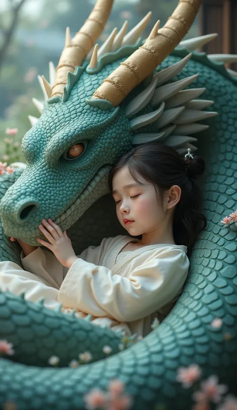 A girl who sleeps snuggled up with a Japanese dragon