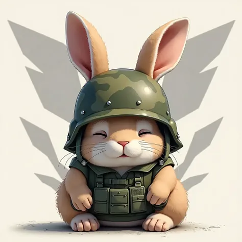 Put the Battlefield Tkg logo on the background of the lazy rabbit wearing a helmet