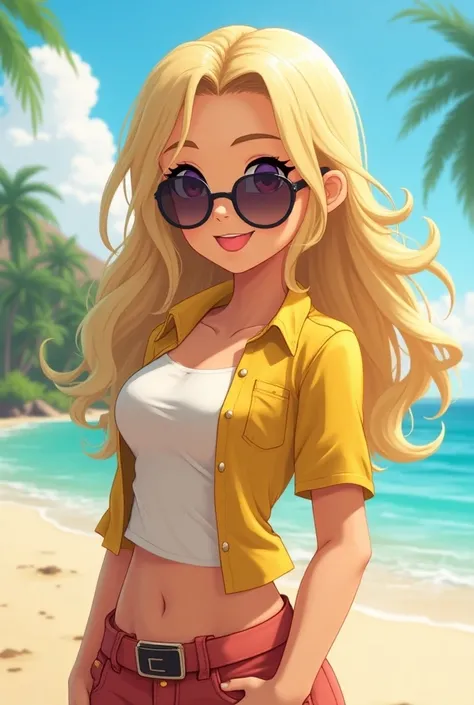 Anime Roblox female sunglasses blonde hair sun shirt