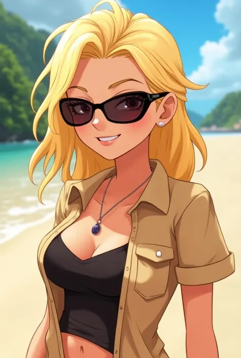 Anime Roblox female sunglasses blonde hair sun shirt