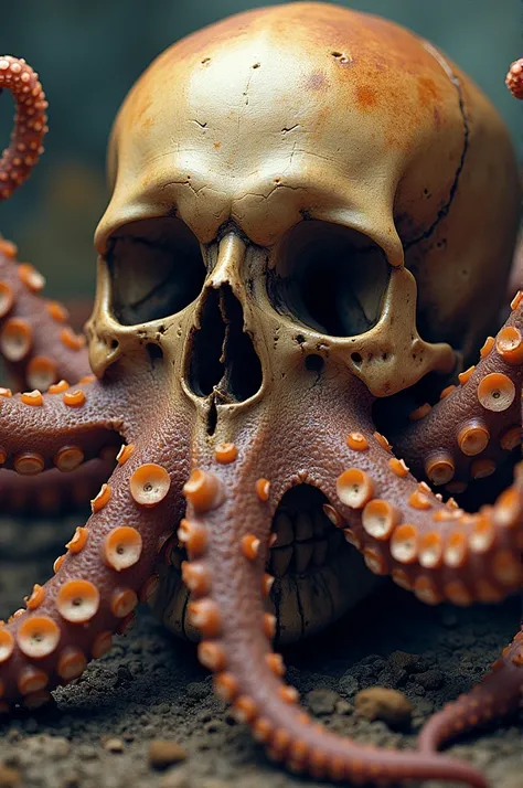 Octopus hugging skull 