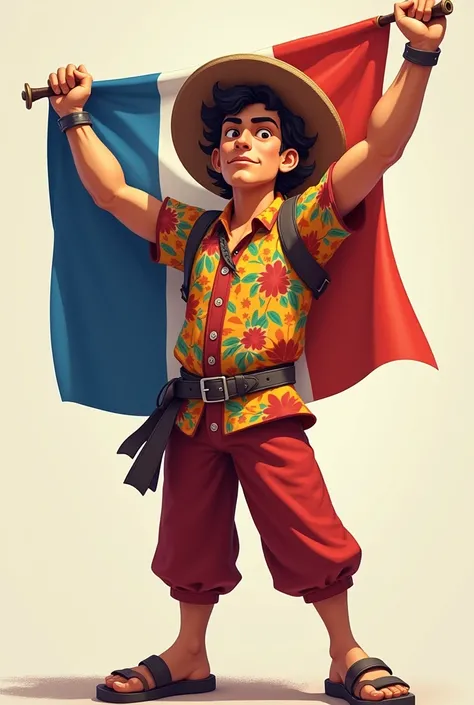 Create an animated image of a :
1.  Panamanian Patriot
•Clothing :  Panamanian shirt and red pants , Panamanian hat ,  and with your hands holding the flag of Panama .
 Expression and posture : Determined look and take a firm stance ,  like someone who def...