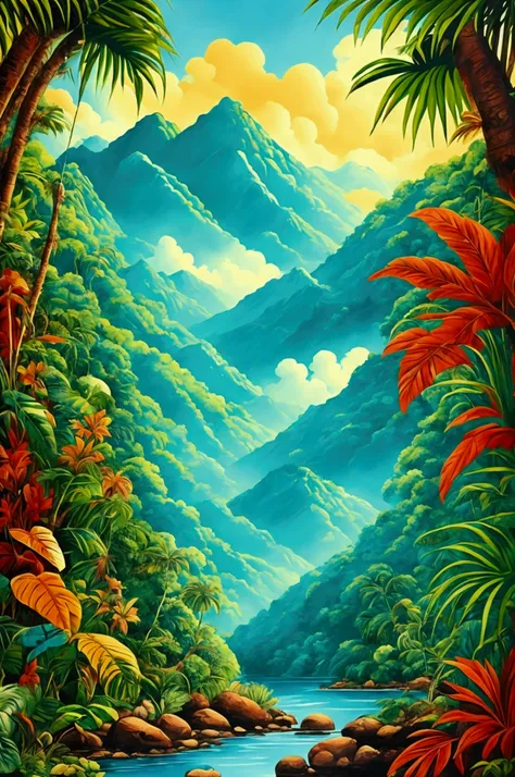 Background for the poster of a movie about native peoples landscape tropical jungle