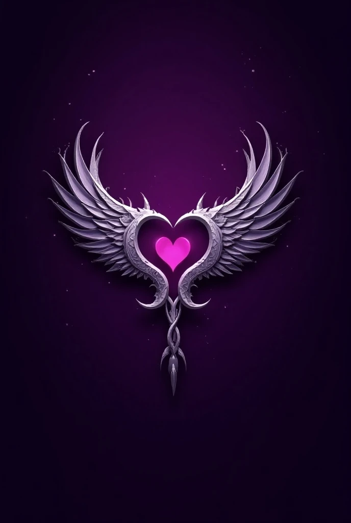 Make a business logo with the name ( Dulce Enigma ) with a romantic theme in purple 
, and using angel wings and demon horns as a reference 