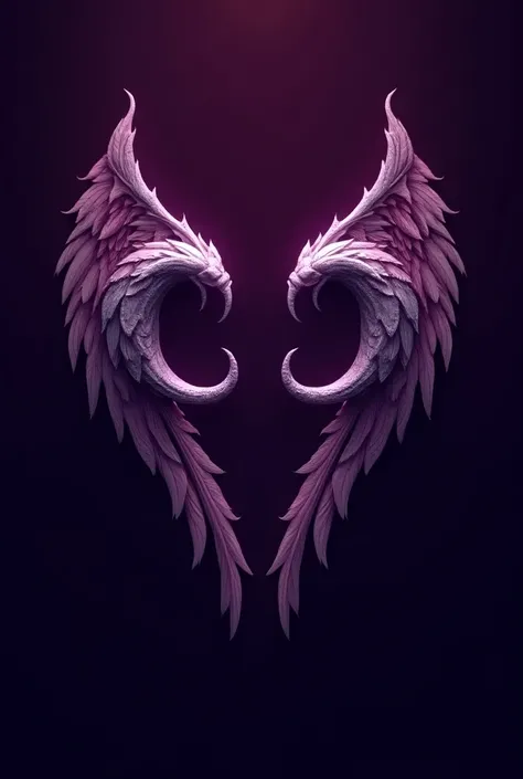 Make a business logo with the name ( Dulce Enigma ) with a romantic theme in purple 
, and using angel wings and demon horns as a reference 