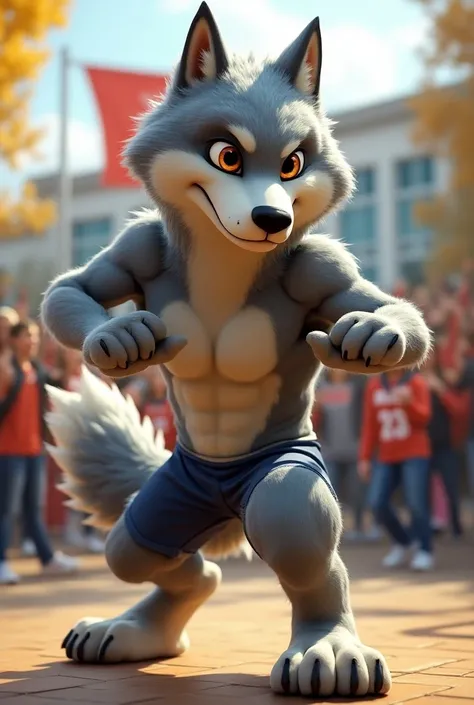 Can you create an animated wolf as a school mascot