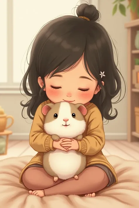 Help me to make an illustration of a guinea pig being held in the arms of a girl 