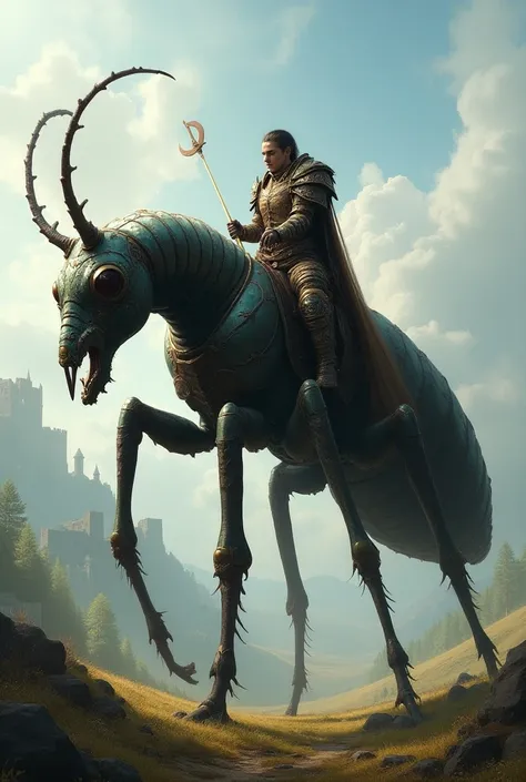 Giant ant with an elf using a mount ,  medieval fantasy  