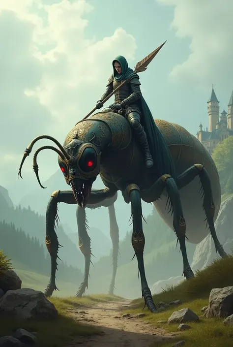 Giant ant with an elf using a mount ,  medieval fantasy  