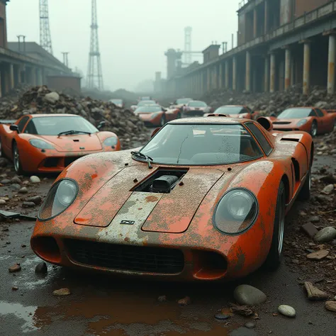 a junkyard full of old unique 90 sports car prototypes