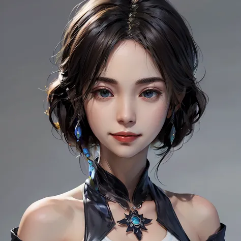 4k,1、(((tops))), there is nothing, super detailed), 1 female, 28 years old, final fantasy yuna x2, more mature, ((  simple backg...