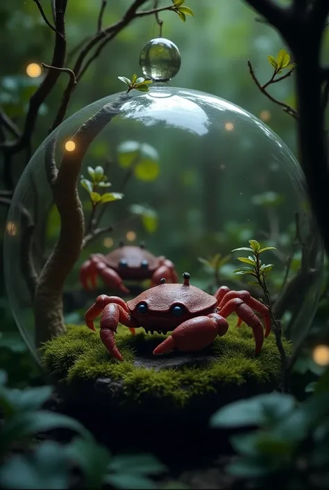 Créer moi une maquette 3d terrarium pour des crabe vampire. Ajoute les crabes vampire sur les racine 