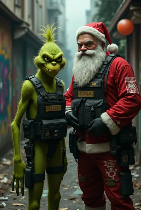 Grinch and Santa Claus narcos wearing bulletproof vest 