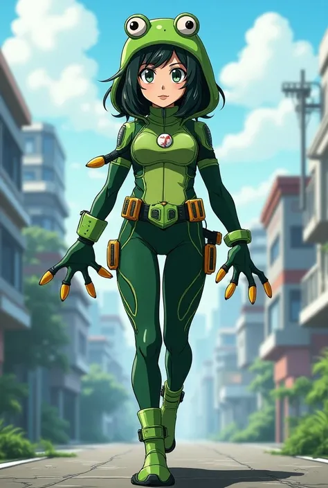 Could you make me some hero costume designs for Tsuyu Asui I adapted to his personality and peculiarities of My Hero Academy