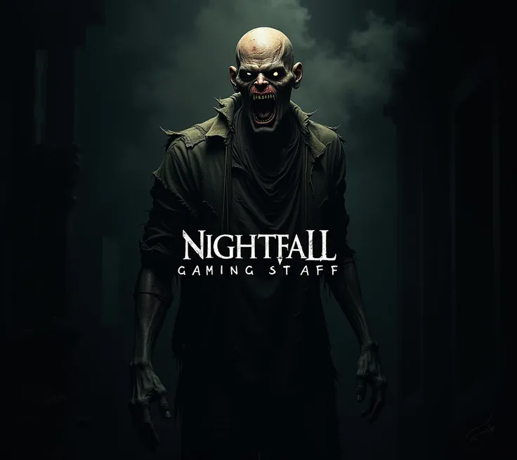 crie uma imagen com dark zombie com um nome no centro escrito "NightFall Gaming staff"