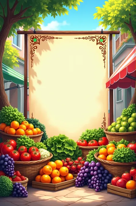 A banner, a vegetable and fruit shop