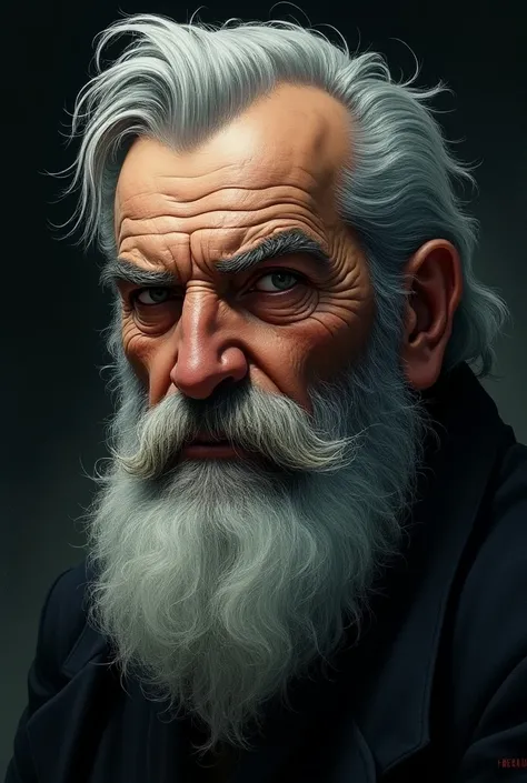 a close up of a man with a beard and a white beard, greybeard, as illustrated in top cow comics, amazing portrait of viego, moebius and kilian eng, cyberpunk old man, cable, simon bisley and alphonse mucha. face forward.