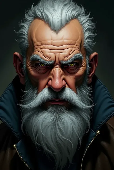 a close up of a man with a beard and a white beard, greybeard, as illustrated in top cow comics, amazing portrait of viego, moebius and kilian eng, cyberpunk old man, cable, simon bisley and alphonse mucha. face forward.