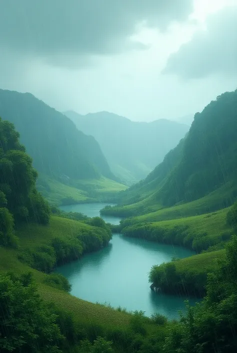 Beautiful landscape with rain 