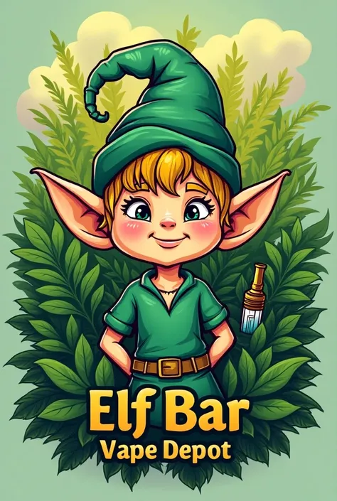 Create a logo of Elf bar vape depot, a lot of green and the name should be clear include a vape picture 