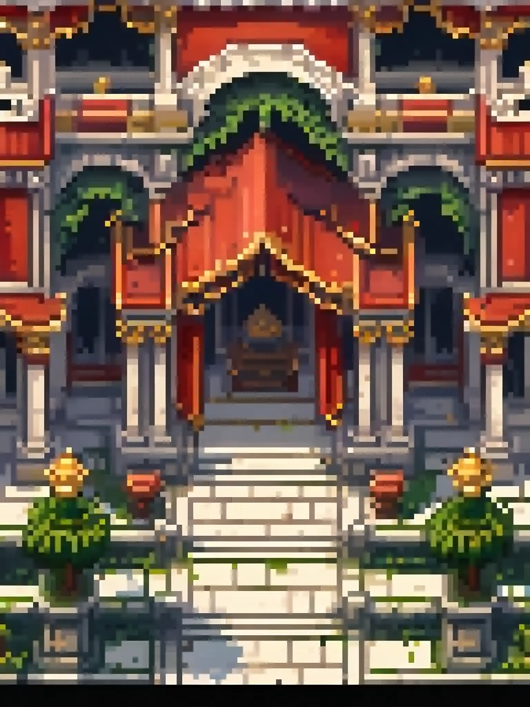 a close up of a building with a red carpet and a black stone, beautiful detailed pixel art, detailed pixel art, detailed pixel a...