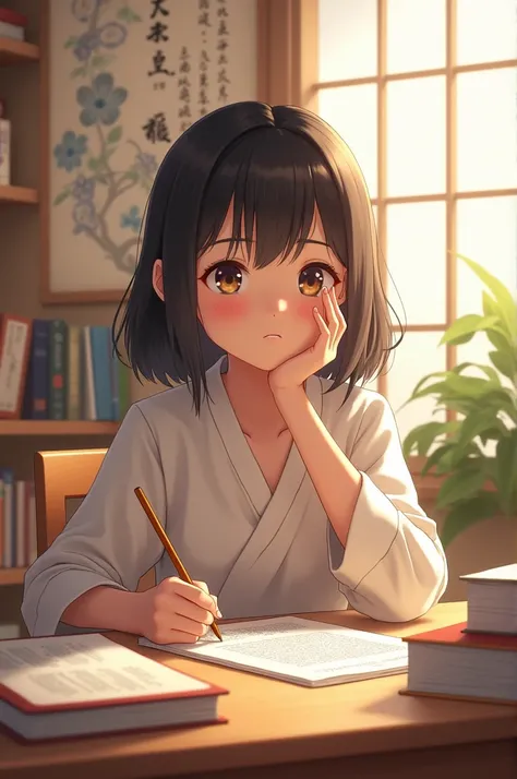 A girl learning Japanese 